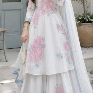 Elegant White Floral Pakistani Suit