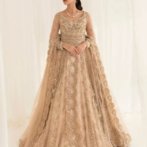 Golden Gown Lehenga Dress for Pakistani Bridal Wear