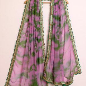 Tie Dyed Chiffon Dupatta in Pink and Green