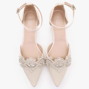 Ivory Satin Pointy Toe Flats With Sparkly RHINESTONES APPLIQUE